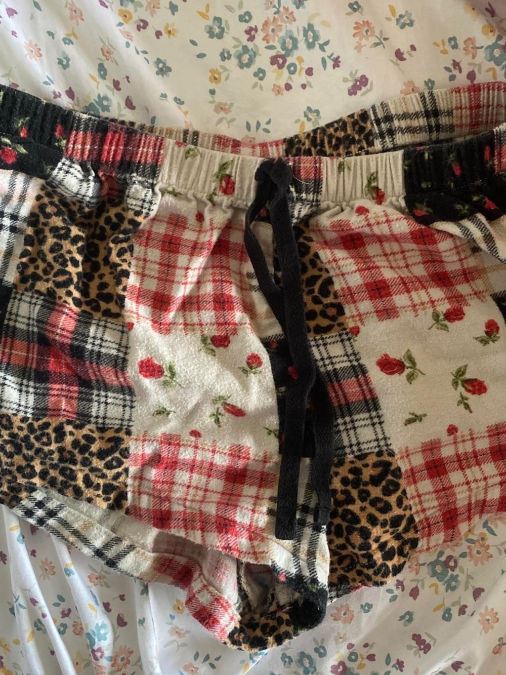 Forever 21 Red, Black, Tan Patchwork Floral & Leopard Lounge Shorts